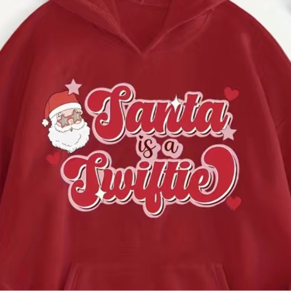 Santa is a Swiftie Red Holiday Pullover Christmas Hoodie - Picture 2 of 5